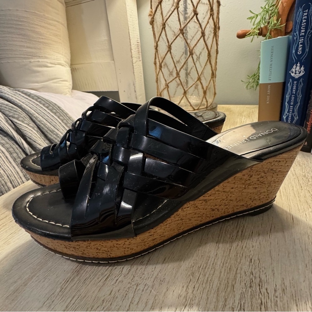 Donald J. Pliner Black Wedge Cork Sandals